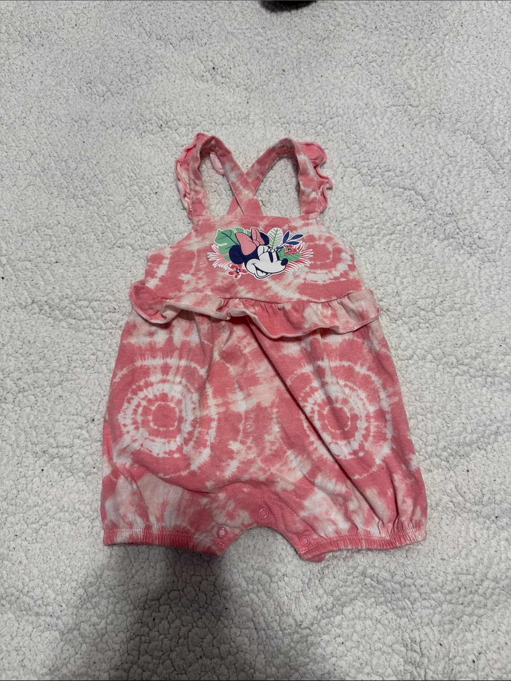 Disney Baby Pink and White Tie-Dye Infant Romper. 6-9 months